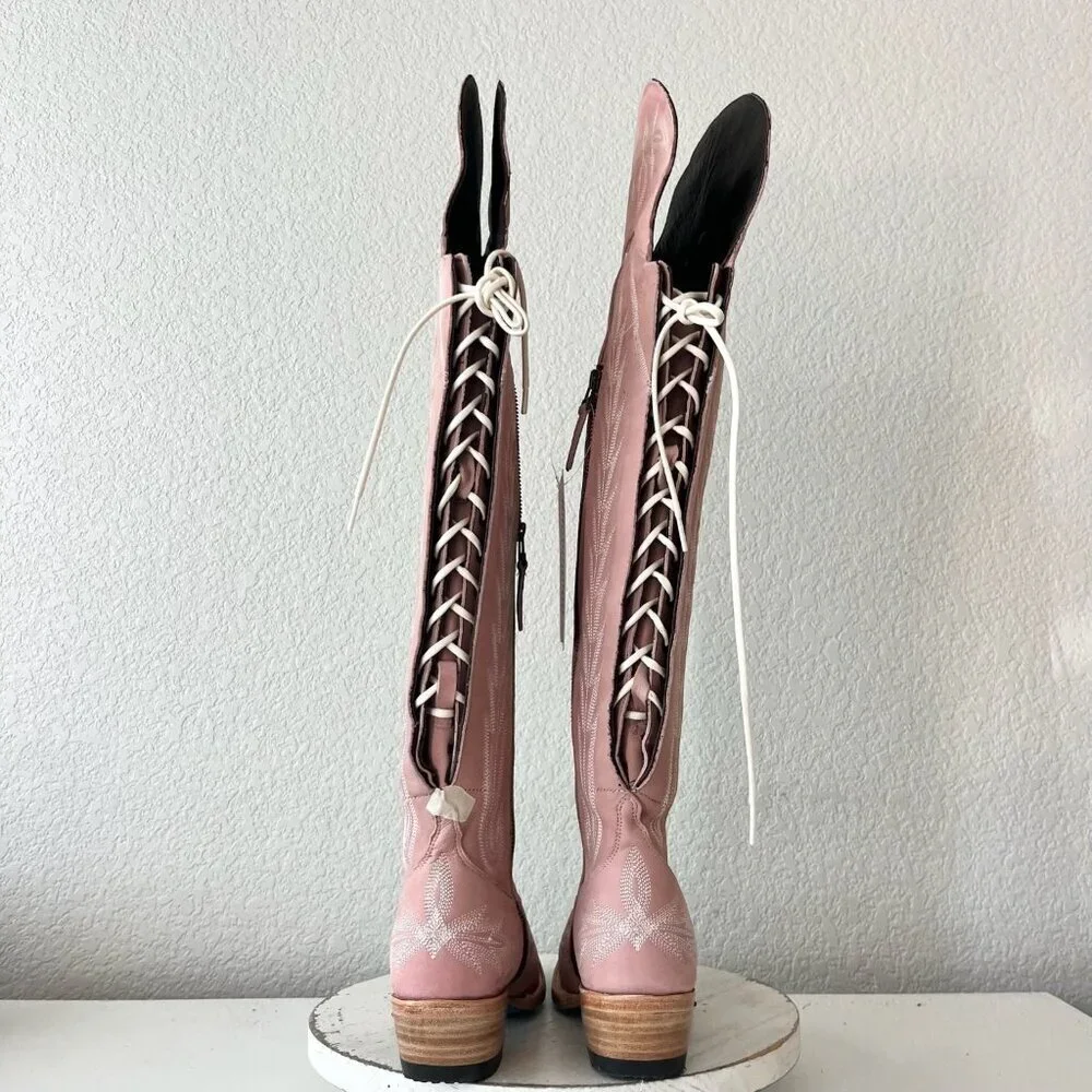 Lane LEXINGTON Over the Knee Pink Cowboy Boots Western Cowgirl Snip Toe Tall 6.5